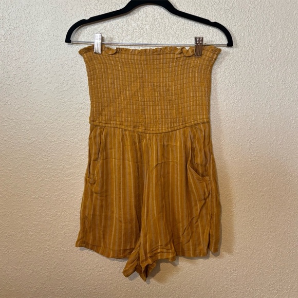 American Eagle Outfitters Pants - American Eagle Yellow & Cream Striped Smocked Top Strapless Romper Small